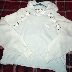 Victoria Secret pink light blue cropped sweatshirt